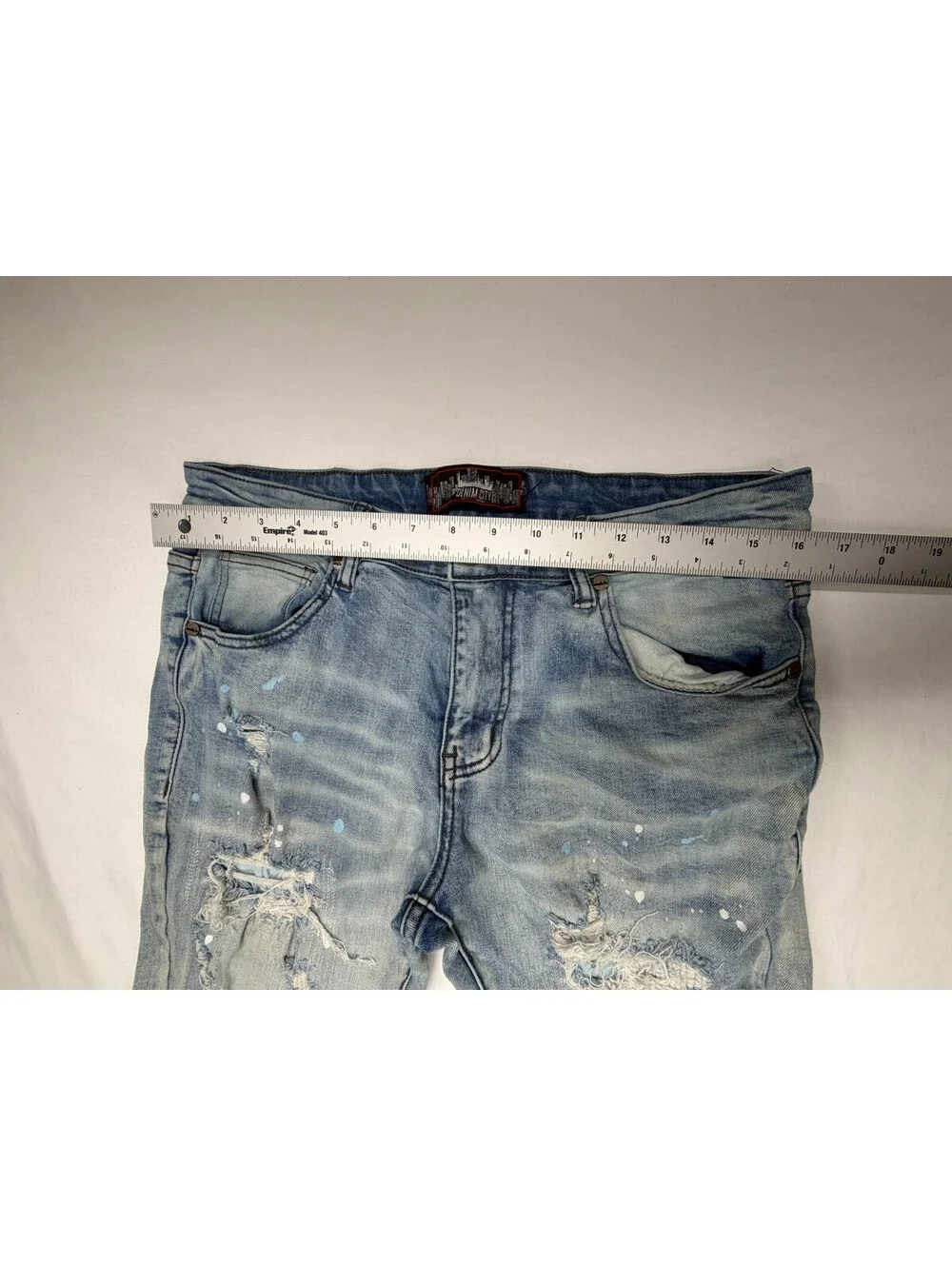 Denim City Men's Jeans Skinny Ripped Mid Rise Light Wash 5 Pocket Size 34 Blue